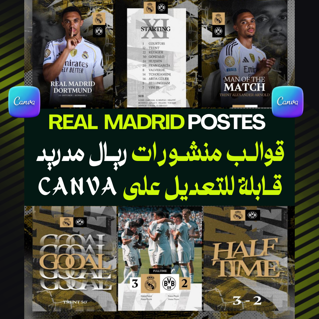 Real Madrid Football Poster Template: Editable Canva Matchday Graphics